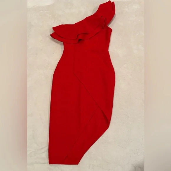 New  Women One Shoulder Ruffle Side Split Bodycon Bandage Dress - Picture 5 of 7